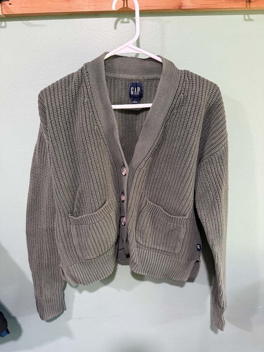 Gap Cardigan Size S Olive Green Chunky Knit Button Up Sweater
